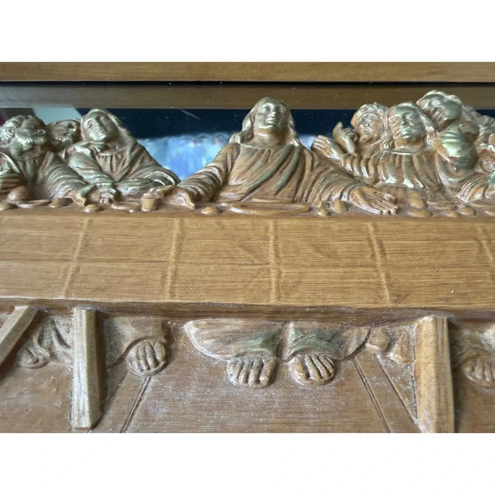 Vintage Homco The Last Supper 3D Relief Mirror Wall Art Faux Wood Frame 7651 USA